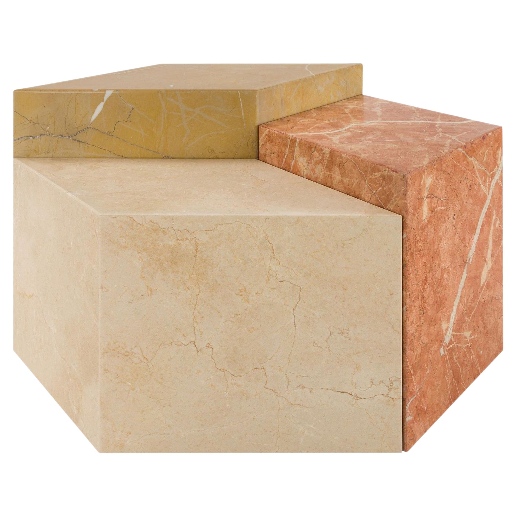 Geometrical Colors Marble Coffee 3 Tables Set For Sale