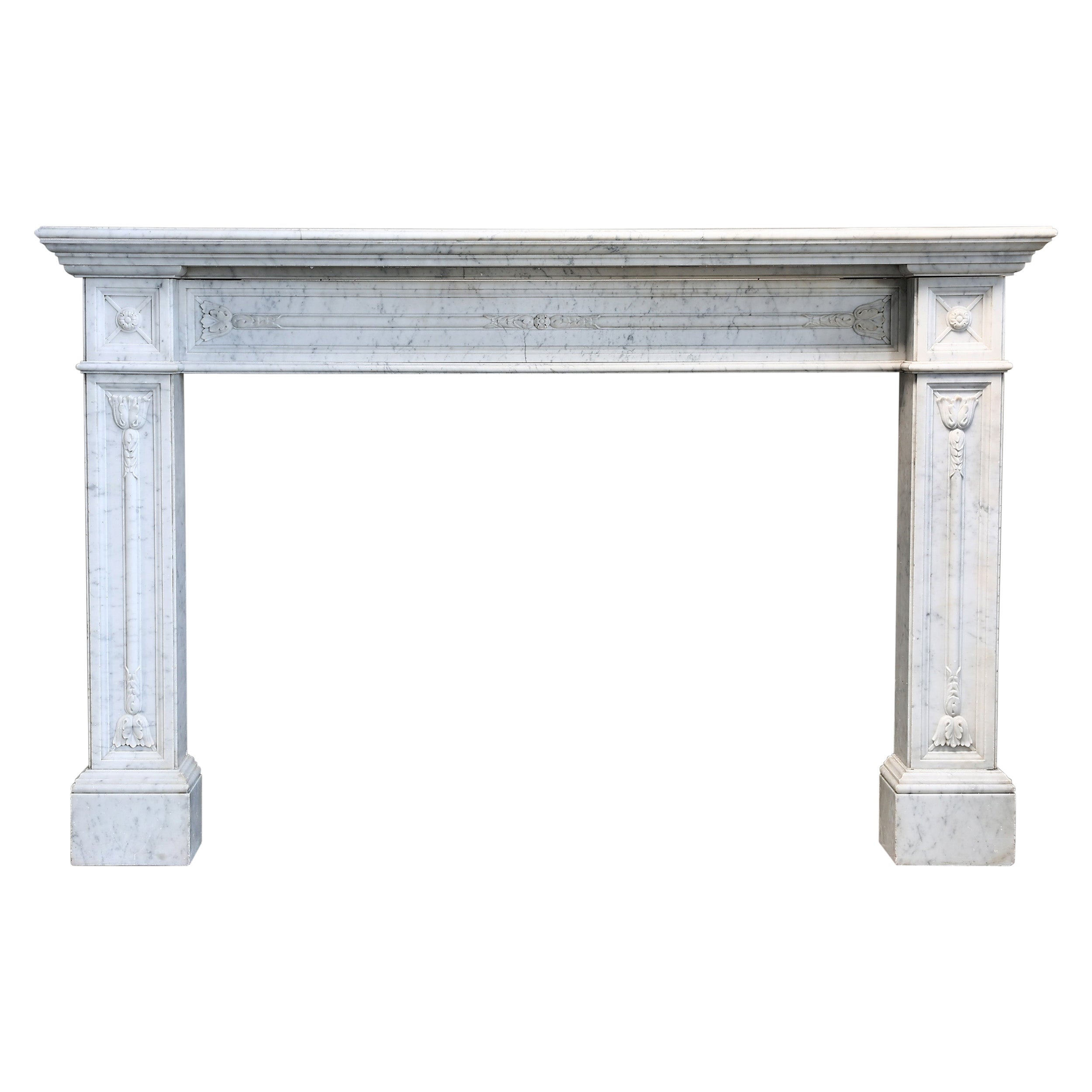 Louis XVI Style Fireplace of Arabescato Marble from the 19th Century For Sale