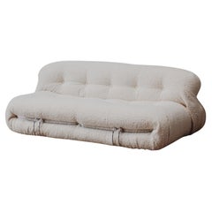 Afra & Tobia Scarpa “Soriana” Sofa for Cassina, Ivory Bouclé, 1969