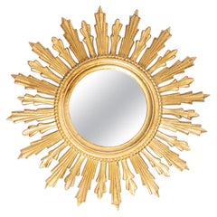 Mid Century Gold Italian Sunburst Mirror, Giltwood, 1960s