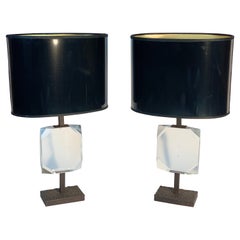 Vistosi Murano Mid Century Italian Pair of Cut Glass Table Lamps