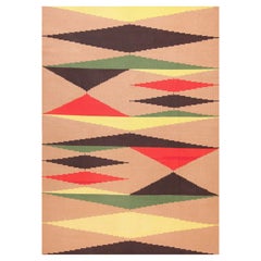 Vintage Black Red Yellow Green and Cream French Art Deco Kilim. 