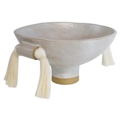 Decorative Bowl #697 in White with White Cotton Fringe