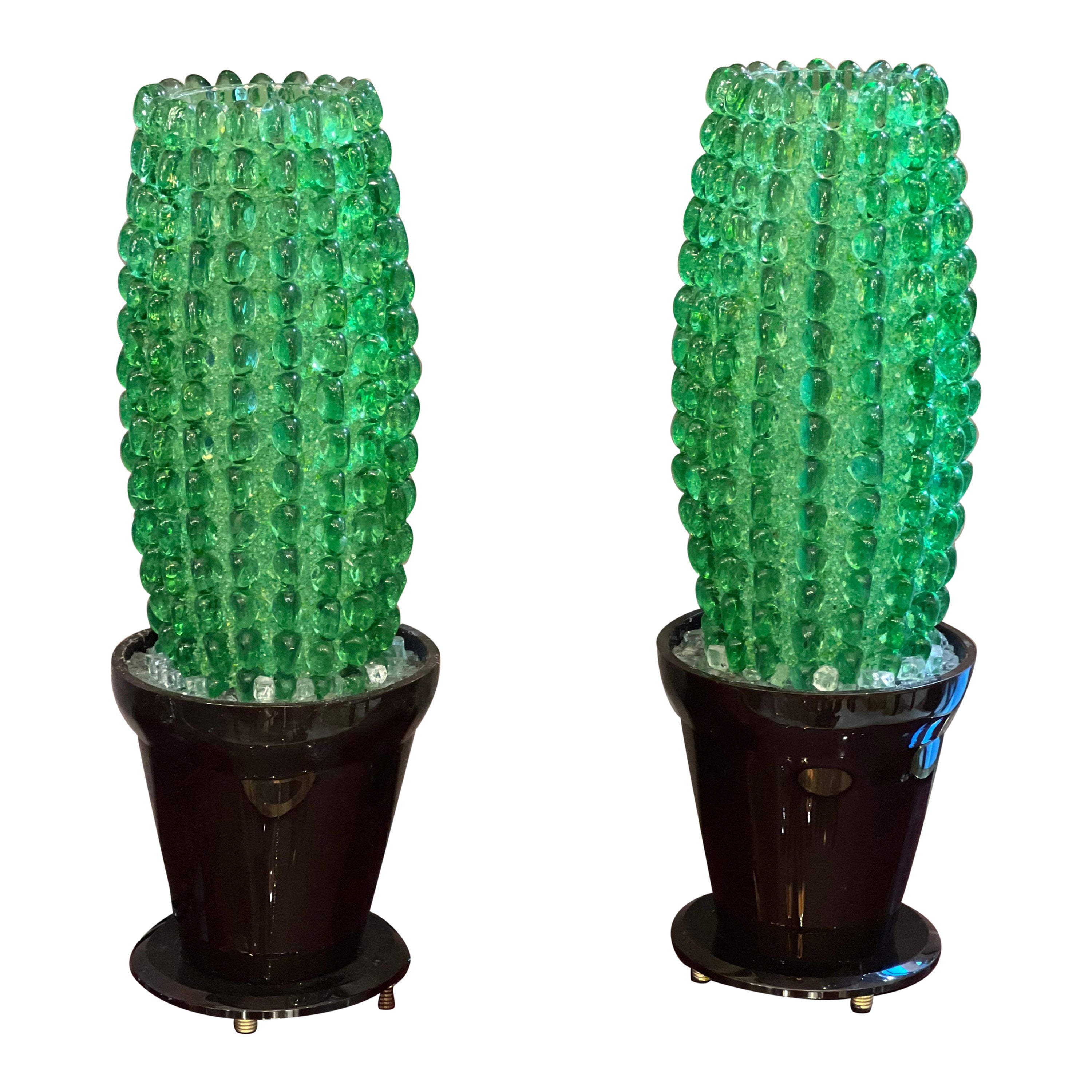 Pair of Murano Glass Cactus Table Lamps, 1980s