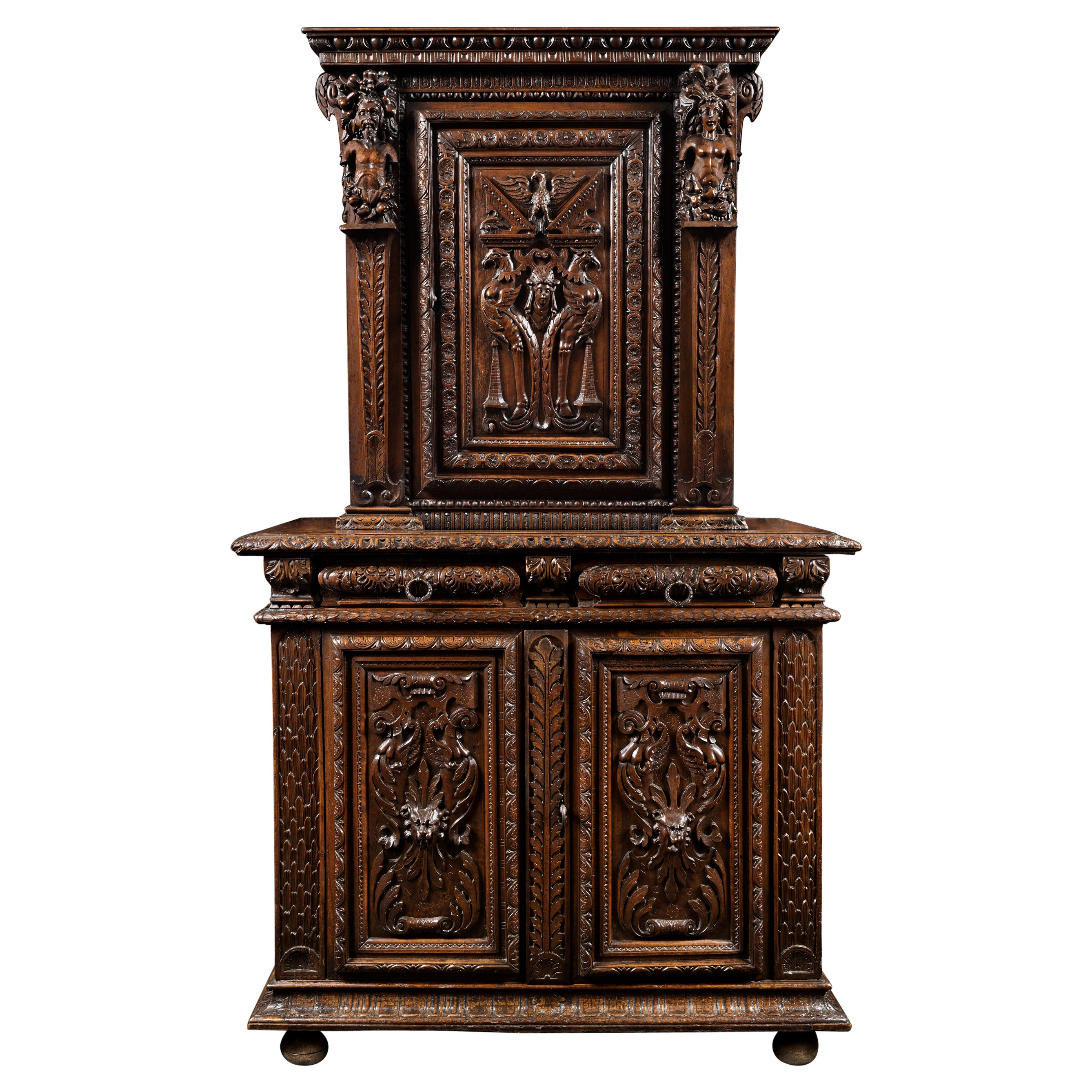 16th Century French Carved Renaissance Cabinet For Sale