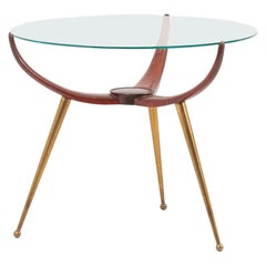 Glass Top Coffee or Side Table, in Wood and Brass, Italy, 1950s