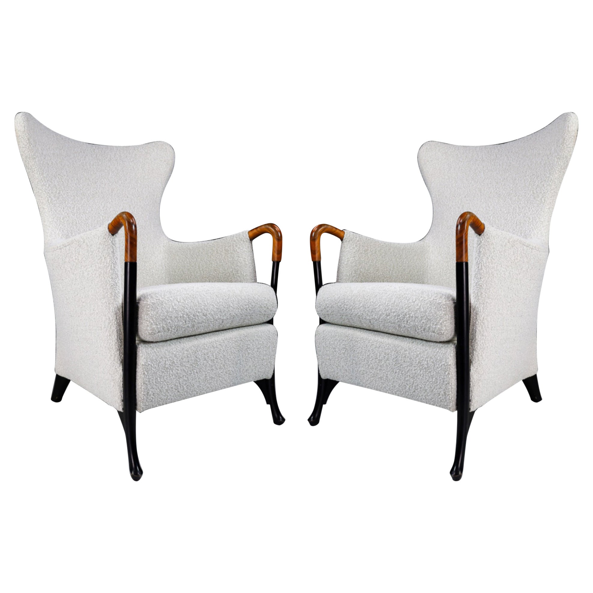 Wingback Chairs by Umberto Asnago for Giorgetti / Progetti in Bouclé Wool Fabric For Sale