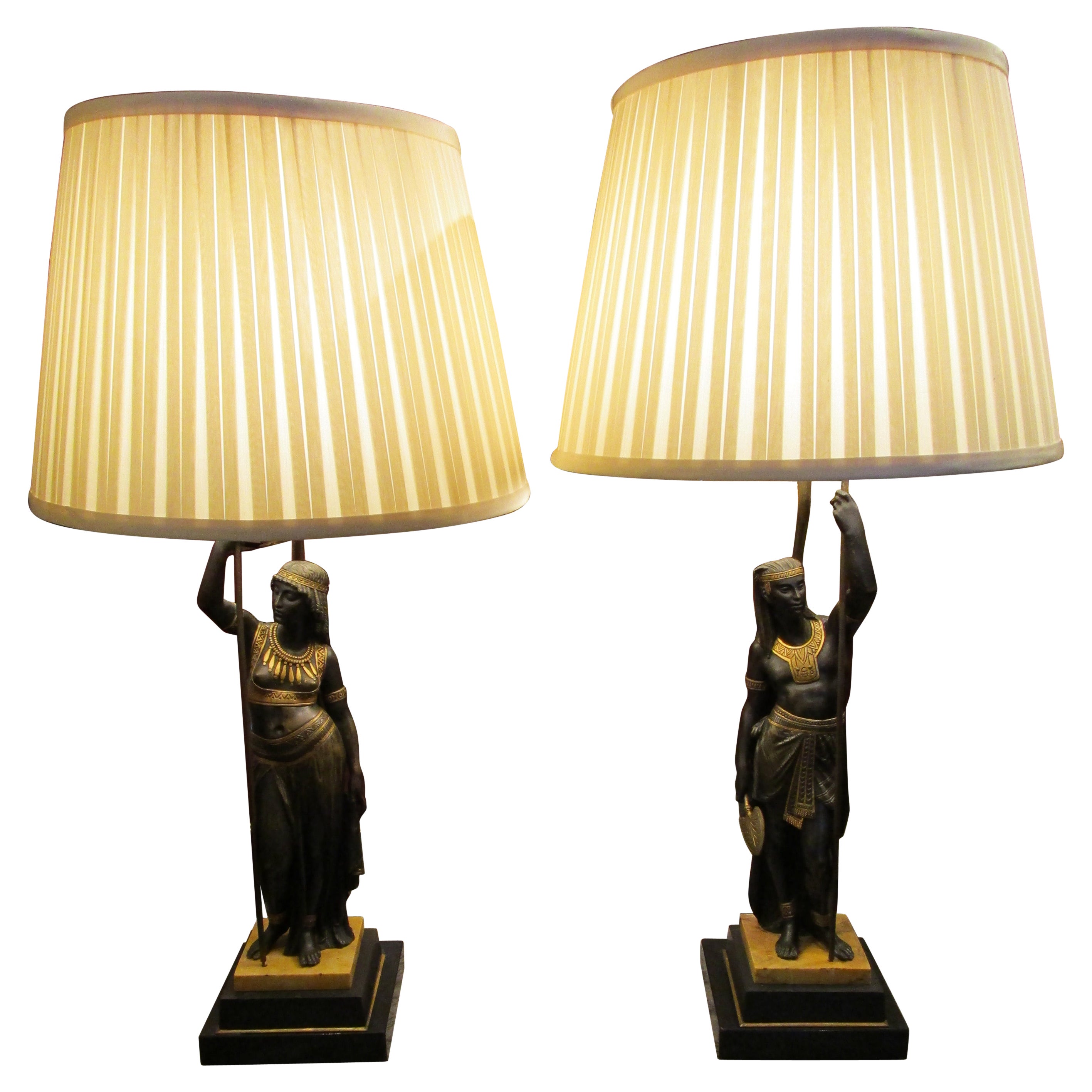 Fine Pair of 19th Century Bronze Lamps After Picault of Egyptian Figures