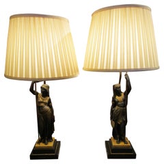 Fine Pair of 19th Century Bronze Lamps After Picault of Egyptian Figures