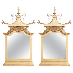 Pair of Pagoda Style Painted and Decorated Mirrors