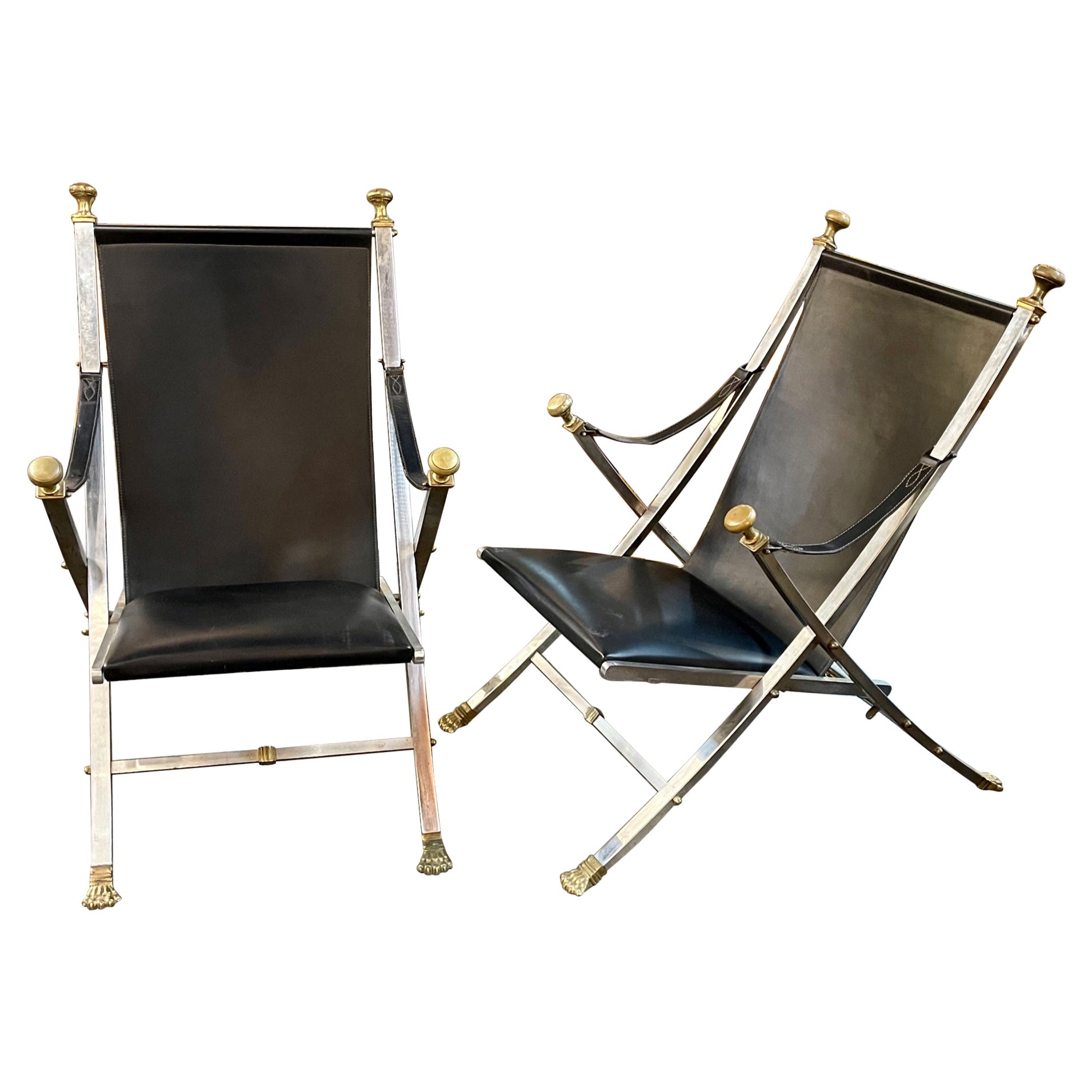 Rare Pair of French Maison Jansen Folding Chairs For Sale