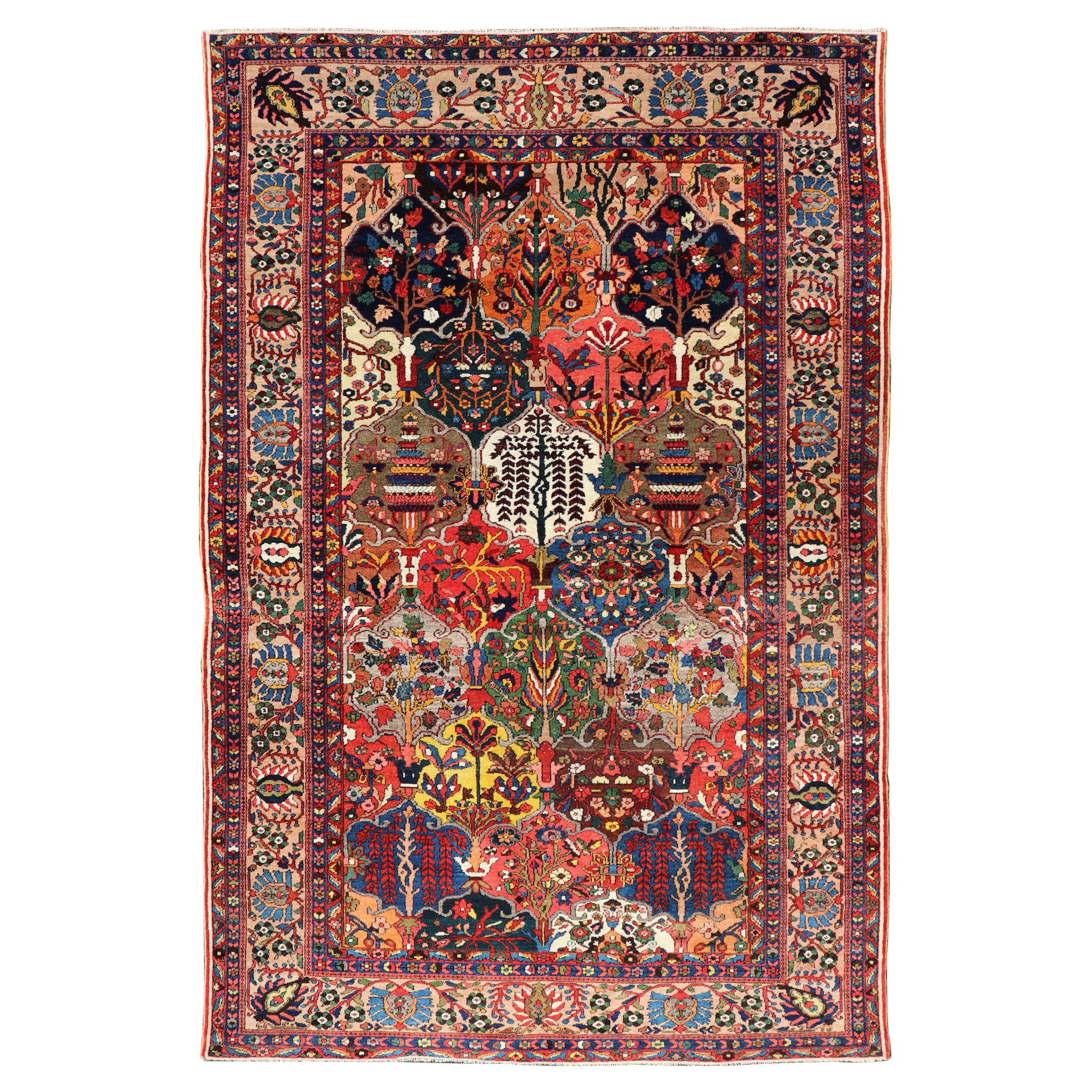 Antique Persian Bakhtiari Rug with Diamond Garden Design in Multicolor For Sale