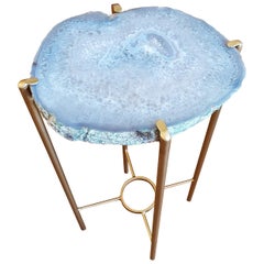 Organic Modern Gray and White Geode Drink Table with Gold Gilt Base