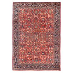 Antique Hand-Knotted Persian Mahal Rug with All-Over Design on Red Field