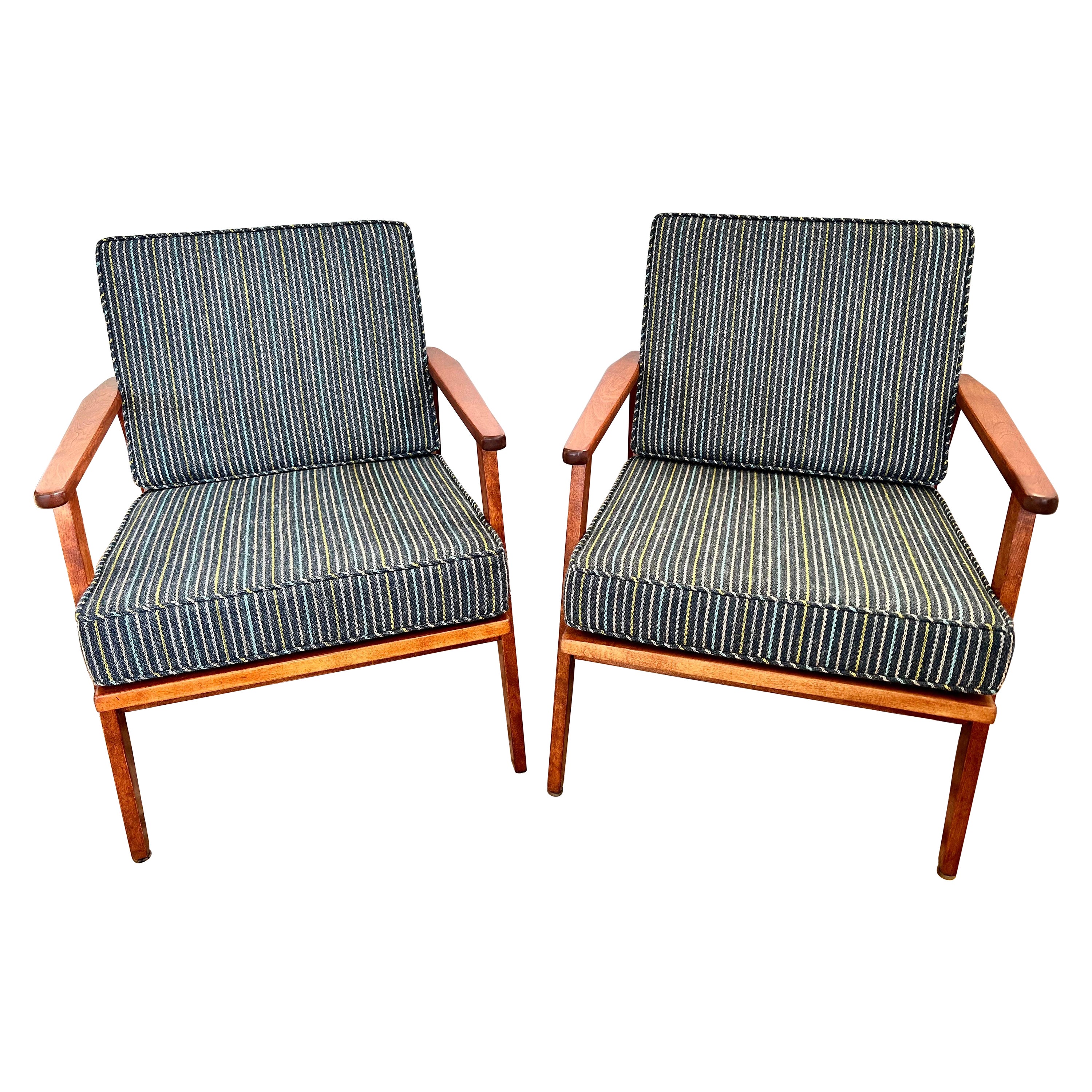 Matching Pair of Newly Upholstered Mid-Century Modern Lounge Chairs