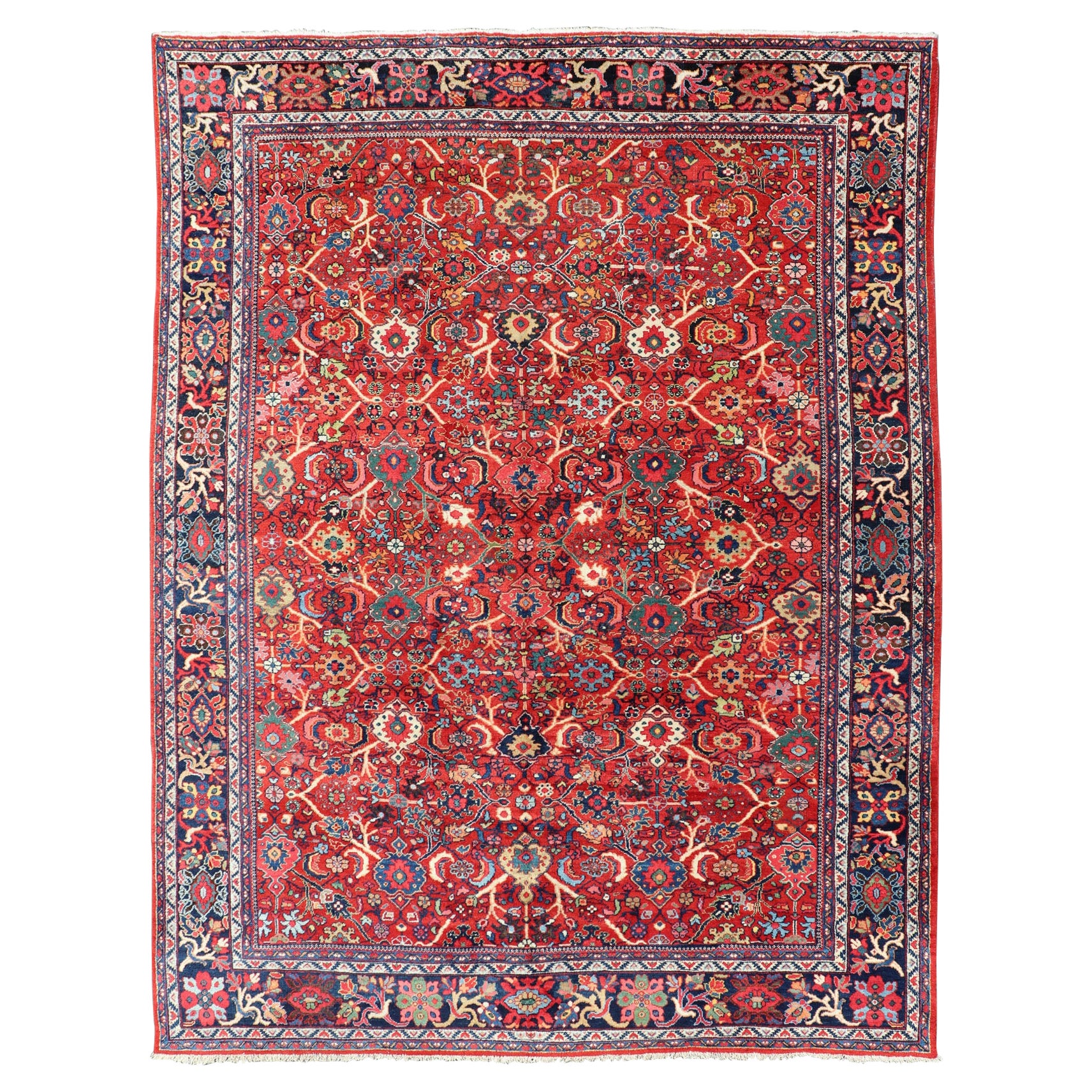 Antique Persian Sultanabad Mahal Rug With All-Over Sub Geometric Design