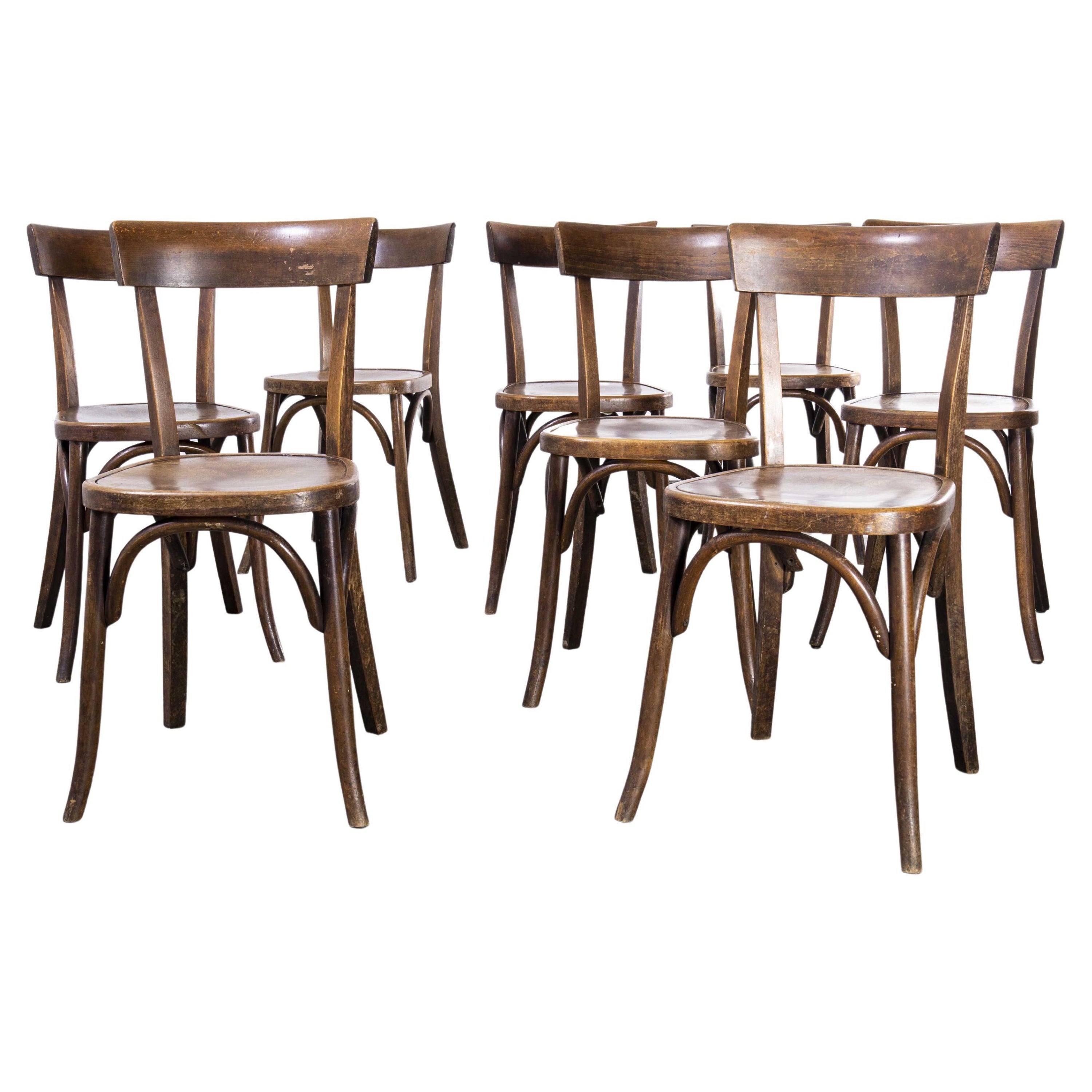Fischel ensemble de huit chaises de salle à manger françaises en bois cintré et noyer foncé des années 1940