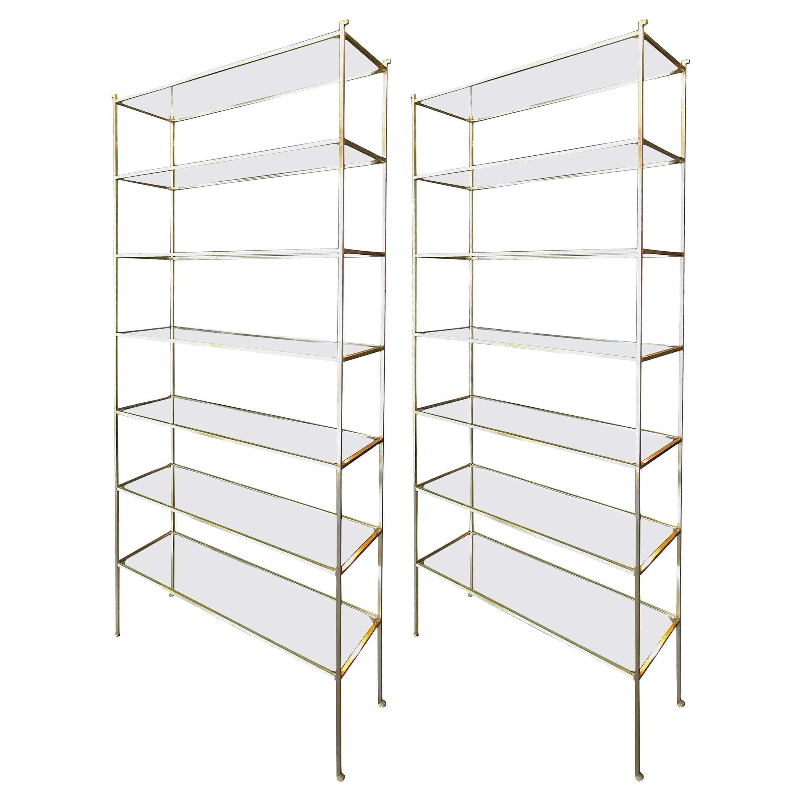 Tall Custom Brass Etagere with Glass Shelves by Adesso Imports