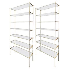 Tall Custom Brass Etagere with Glass Shelves by Adesso Imports