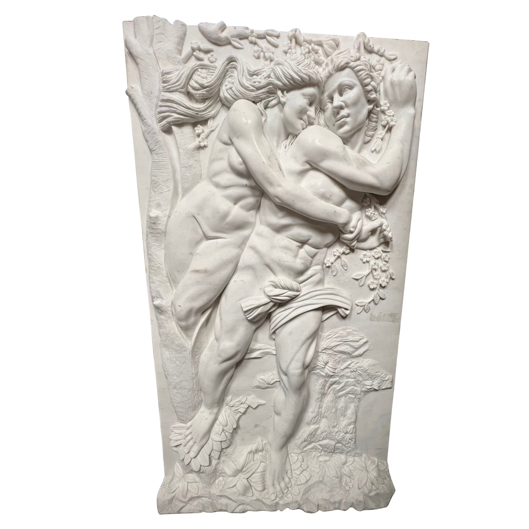 Late 20th Century Italian Carved Marble Panel of a Man and Woman For Sale