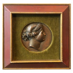 1890s Bronze Plaque of Greek Goddess, Signed