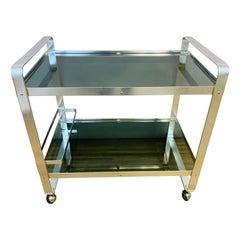 Vintage 1970s German Av Handwerk Space Age Aluminium & Smoked Glass Drinks Bar Cart