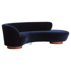 Curved Sofa in Blue Mohair by Vladimir Kagan for Directional, USA, 1980s