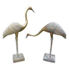 Pair of Hollywood Regency Brass Cranes
