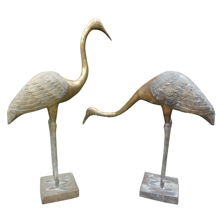 Pair of Hollywood Regency Brass Cranes For Sale at 1stDibs