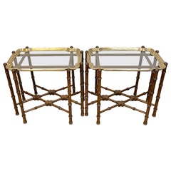 Vintage Pair of Brass & Mahogany Campaign Style Coffee Tables or End Tables