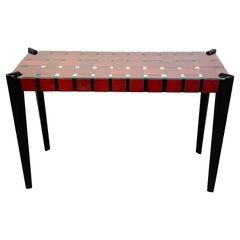 French Modern Woven Red Leather Strap Console Table