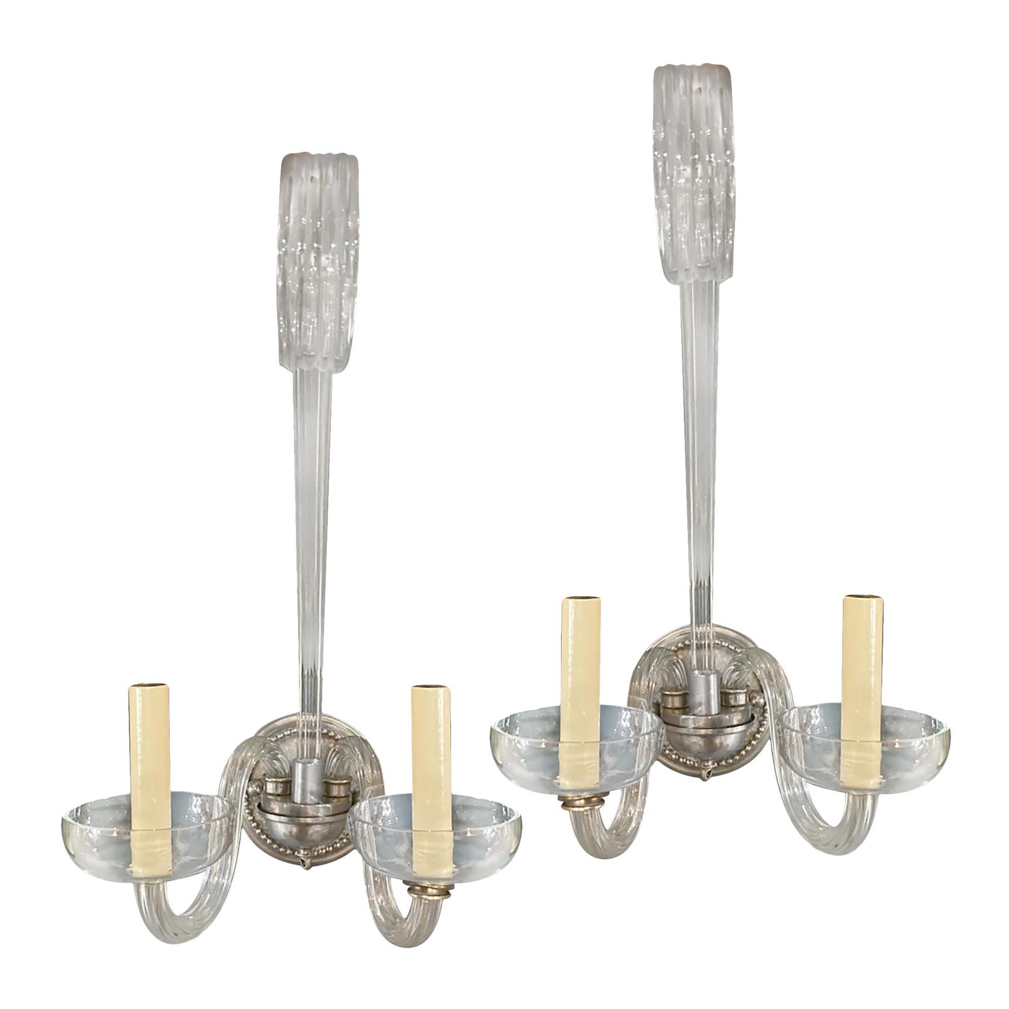 Pair of Antique Murano Glass Sconces For Sale