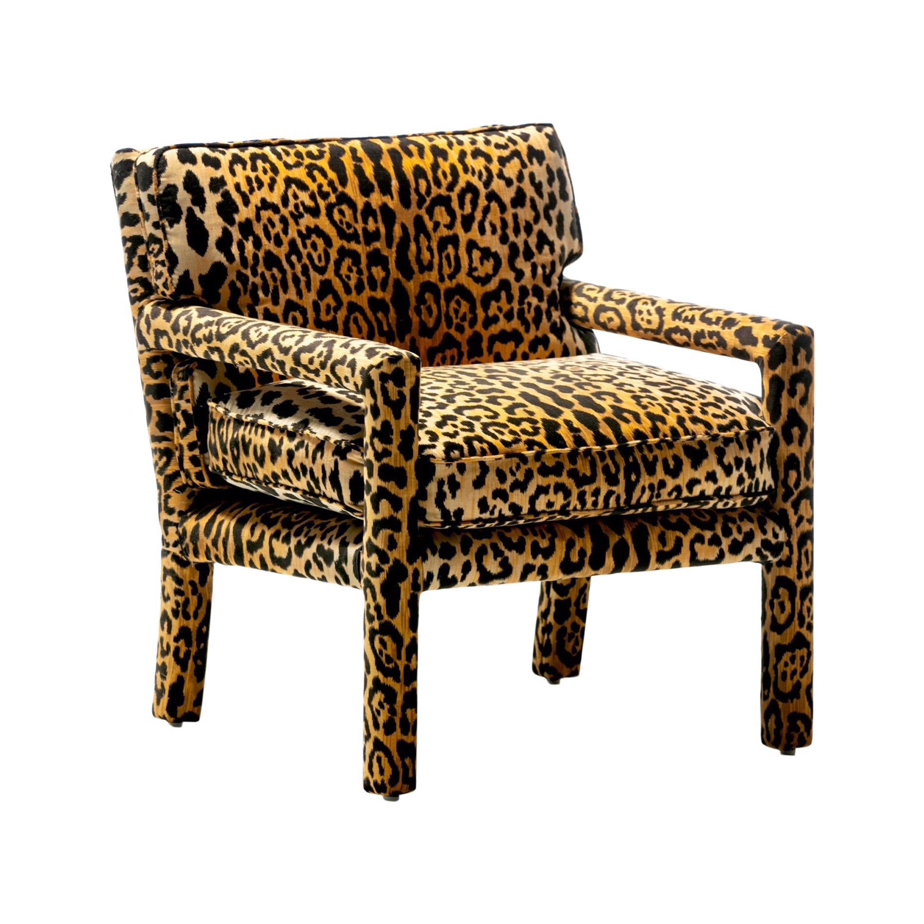 Milo Baughman Style Mid Century Parsons Chair in Leopard Velvet c. 1970