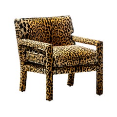 Retro  Milo Baughman Style Mid Century Parsons Chair in Leopard Velvet c. 1970