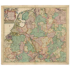 Antique Engraved Map of the Lower Rhine, Meuse, Moselle, Scheldt, Ems & Weser, c.1700