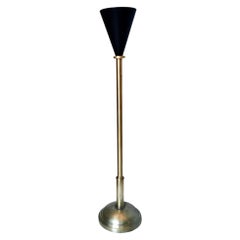 Vintage Brass and Black Varnished Aluminum Floor Lamp, Italy