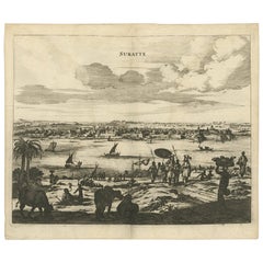 Antique Original Copper Engraving of the Indian City of Suratte 'Surat', 1672