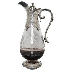 Antique Victorian Silver and Crystal Claret Jug