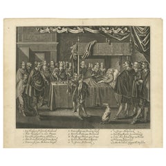 Antique Old Engraving of Frederick Henry of Orange on his Death-bed, ca.1650