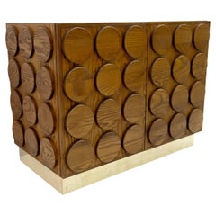 Brutalist Italian Chestnut Wood and Brass Bar Cabinet, 1970s