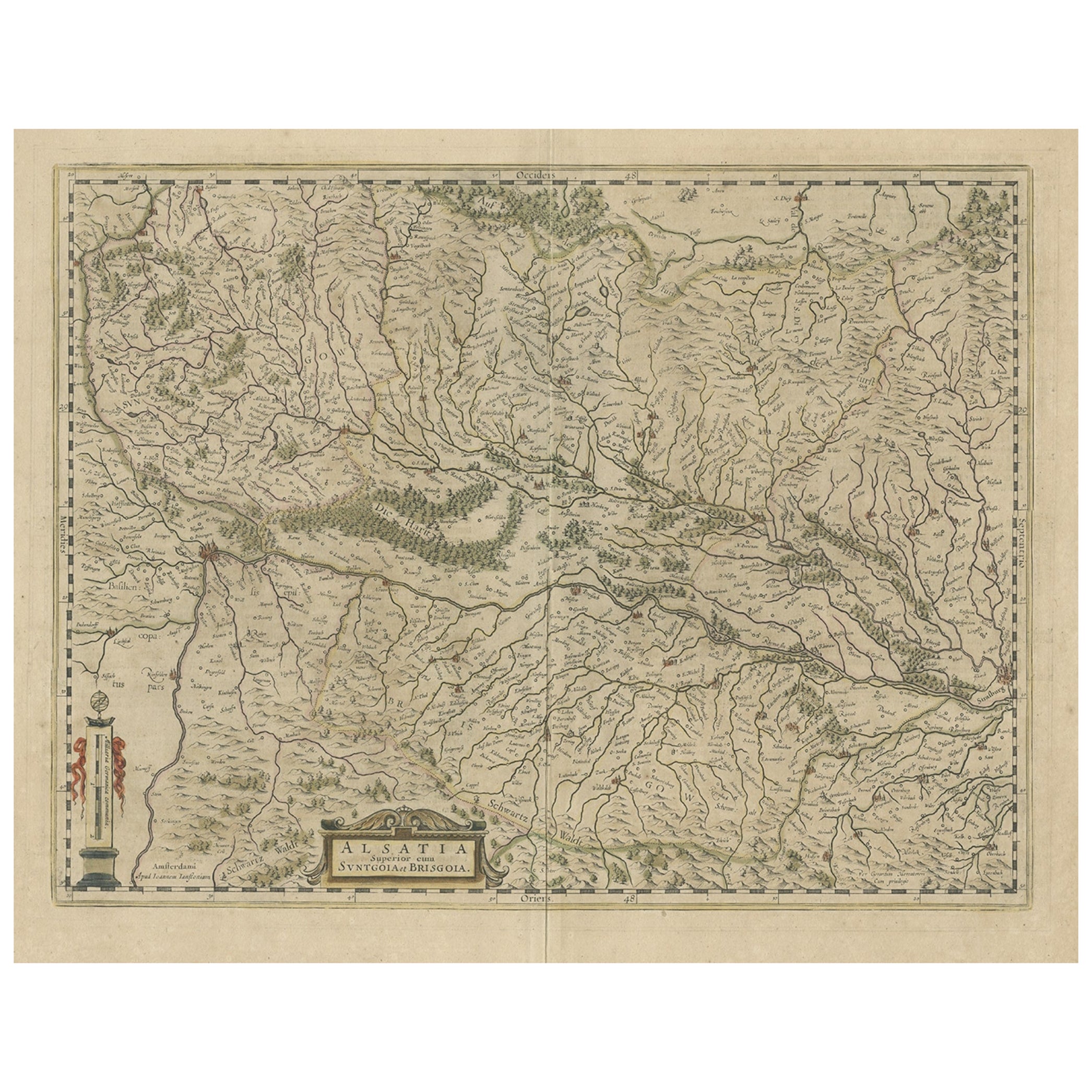Old Map of the Alsace 'Elzas' Region with Lotharingen 'Lorraine', France, c1650 For Sale