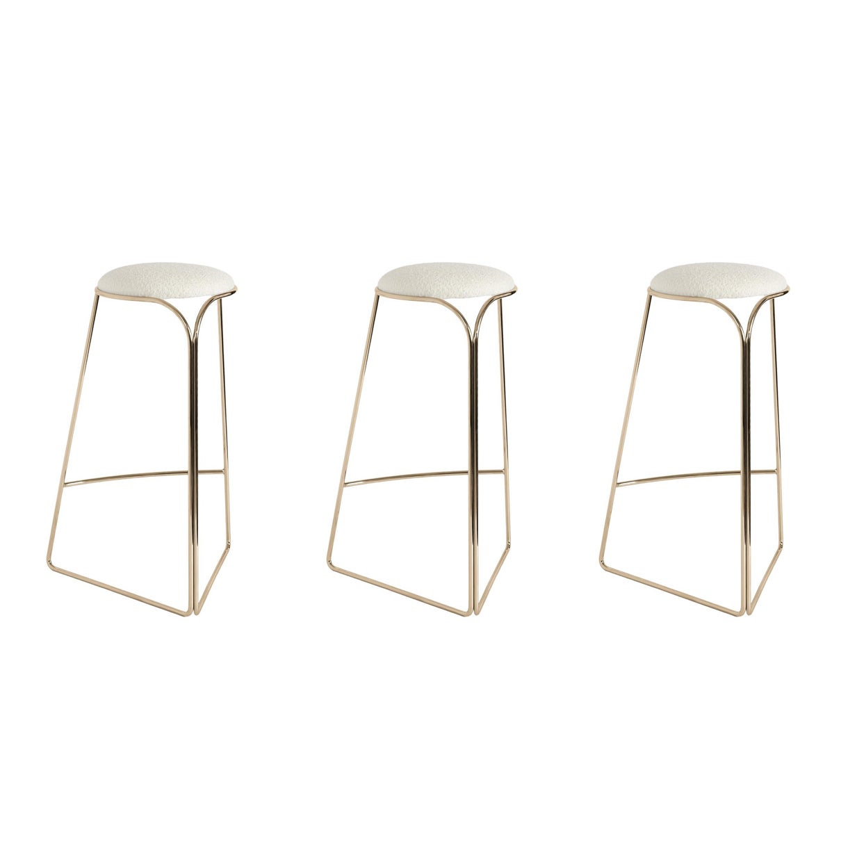 Set of 3 Flow Gold High Stool with Backrest by Enrico Girotti Made in Italy