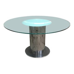 Moderner italienischer Mid-Century-Modern-Tisch „Cidonio“ aus Edelstahl und Glas von Cidue