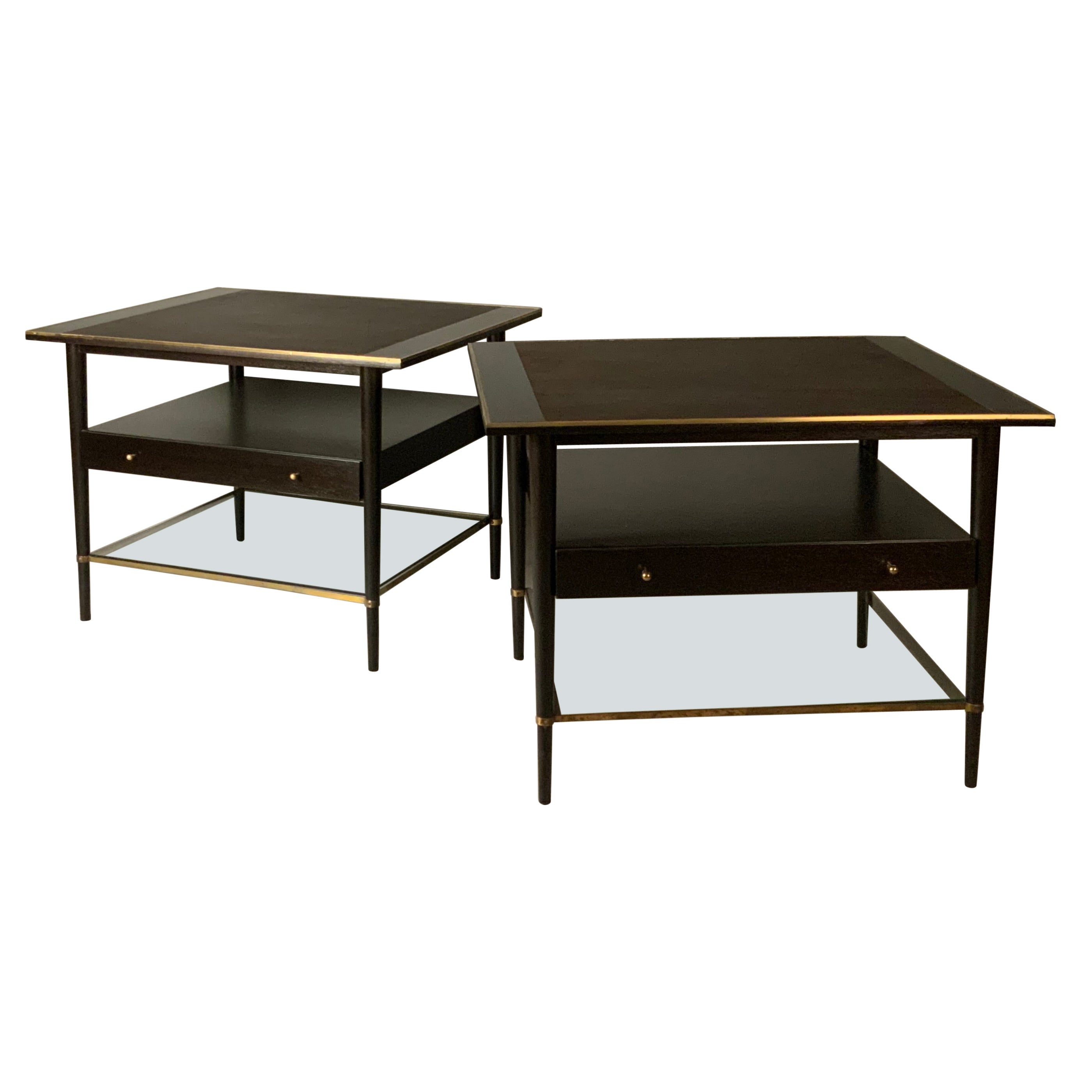 Pair of 1950's Nightstands with Leather and Brass by Paul McCobb