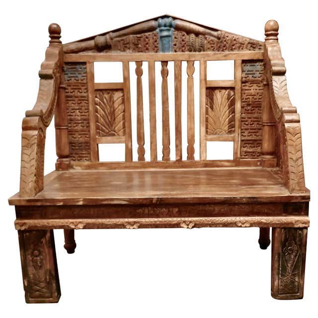Indian Bench Anglo Indian Handcarved Padouk Wood Low Bench For Sale at 1stDibs | low ...