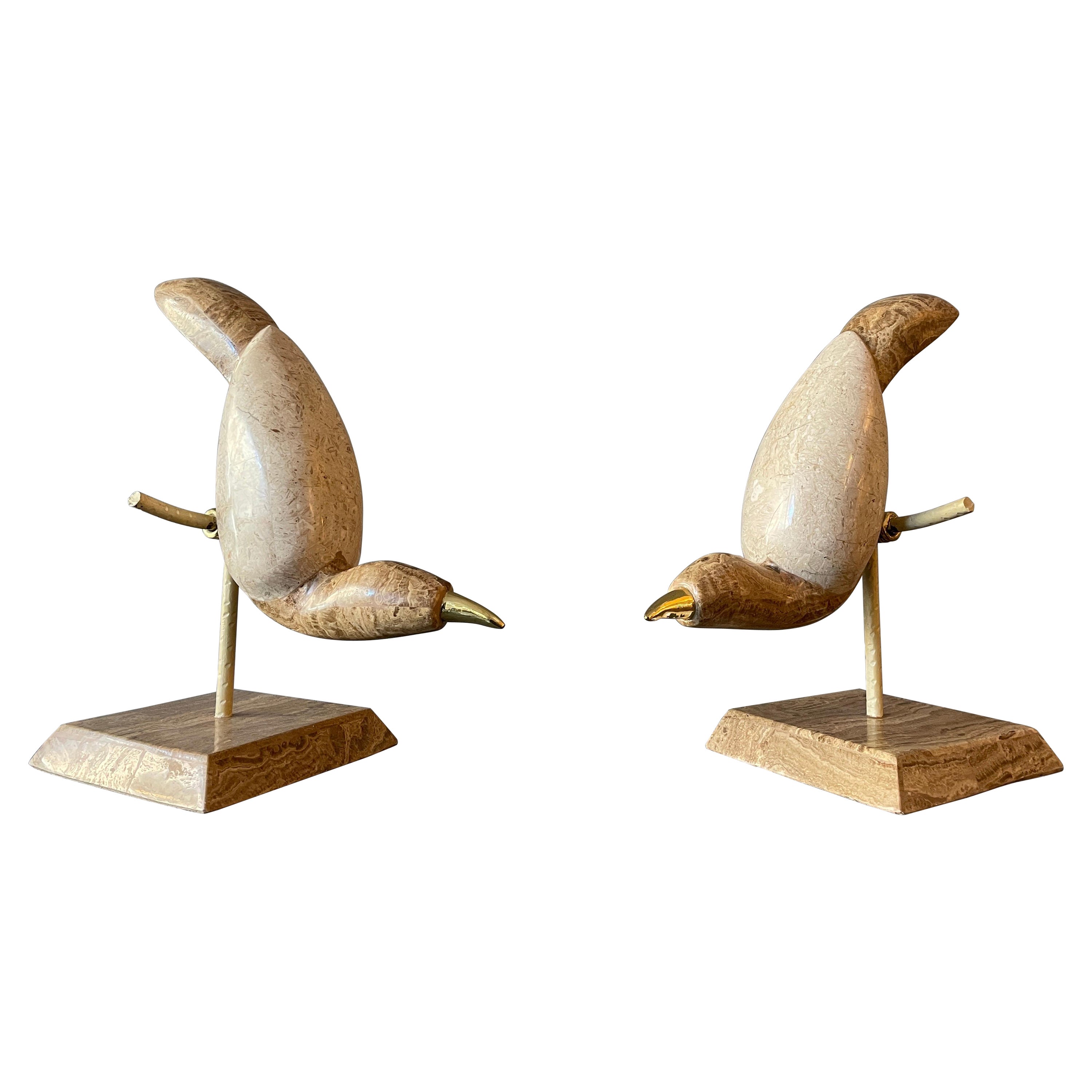 Pair of Tessellated Marble Perched Birds For Sale