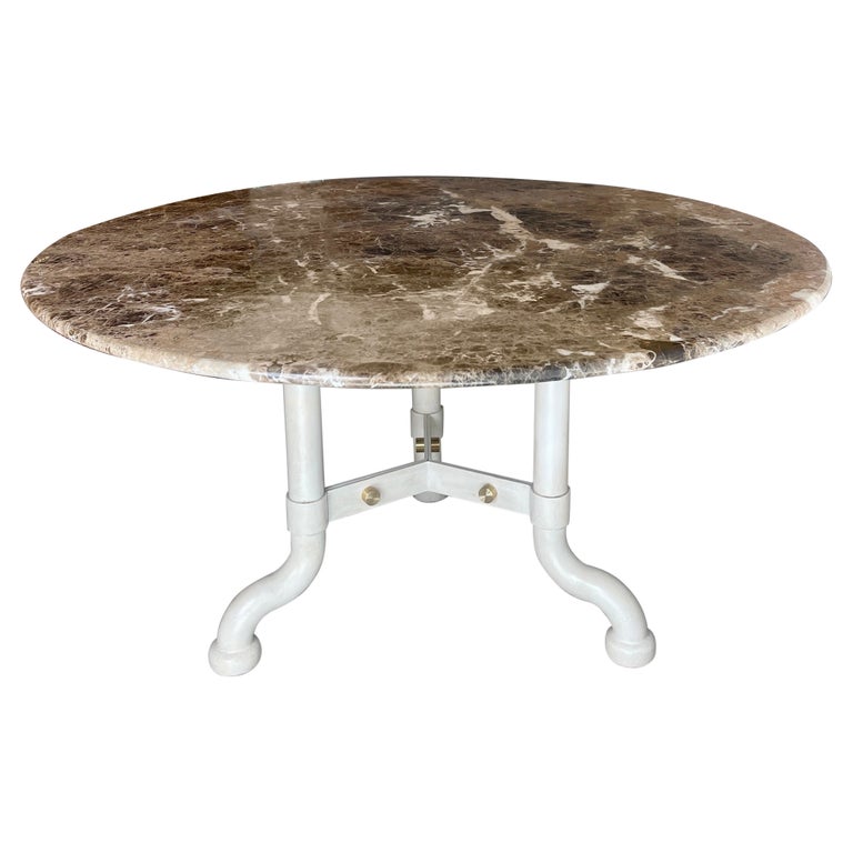 Marzio Cecchi Chestnut Emperor Marble & White Iron w/ Brass Details Round Table For Sale