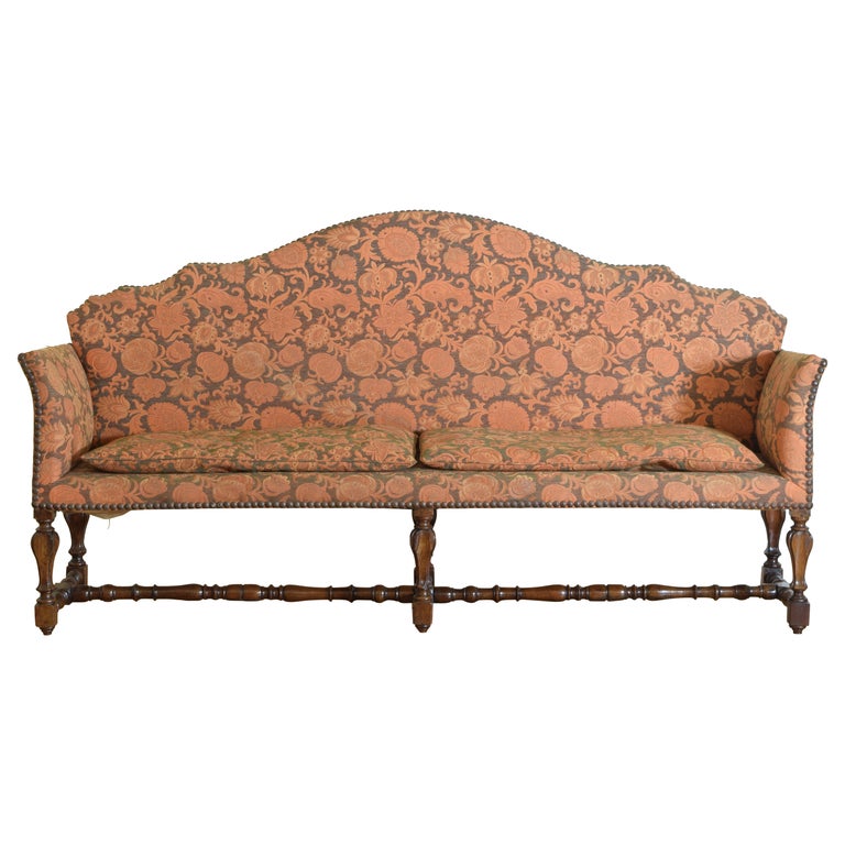 Italian LXIV Carved and Turned Walnut and Upholstered Divano, 1stq 18th  Century at 1stDibs