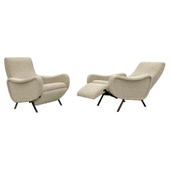 Rare Marco Zanuso Reclining Lady Chairs in Boucle, Pizetti Roma, Italy, 1960's