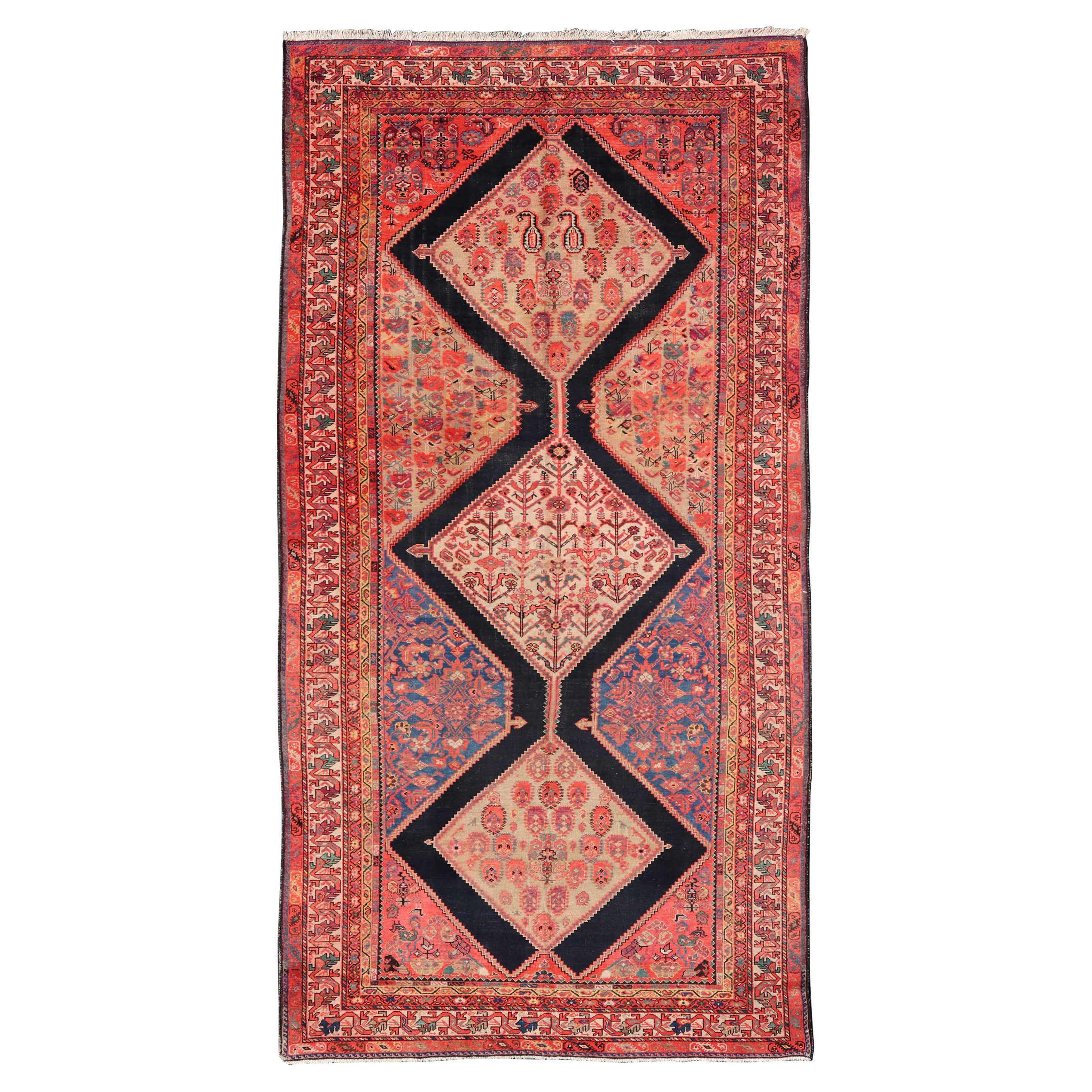 Large Antique Persian Malayer Gallery Runner with Geometric Medallion For Sale